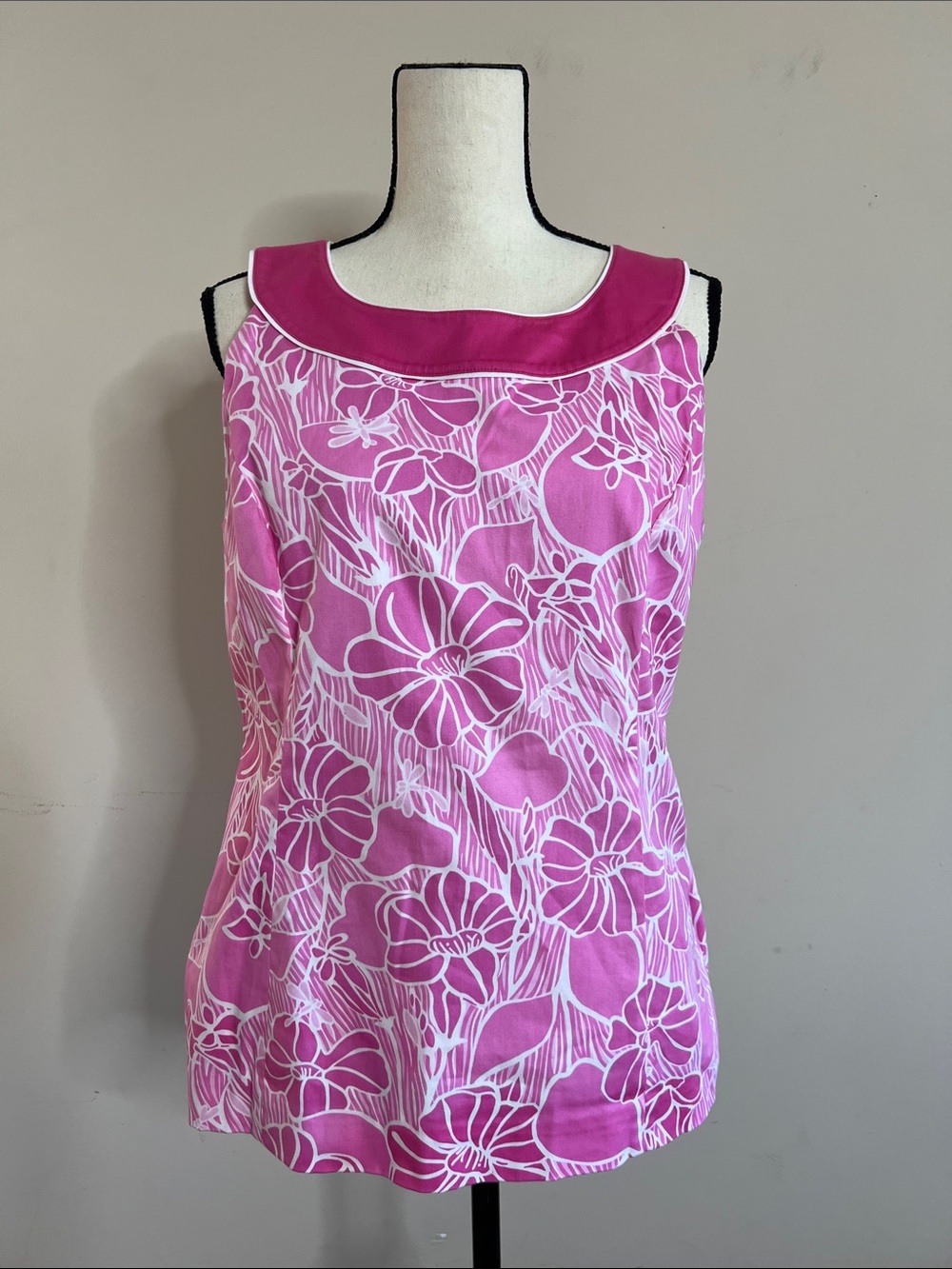 💗🌸🌺Lilly Pulitzer Pink Floral Sleeveless Chemise with Contrast Yoke